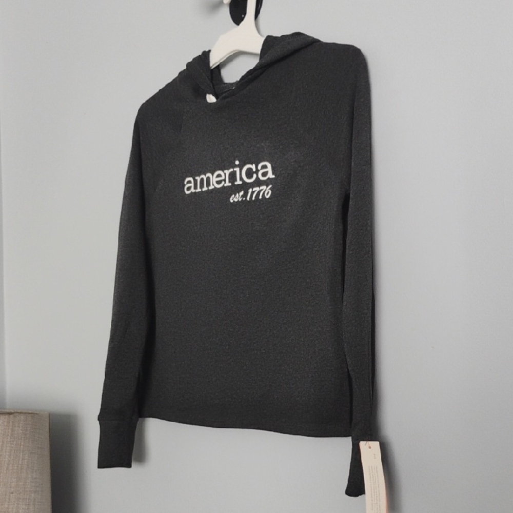 America Est. 1776 Women's Teen Heather Gray Lightweight Hoodie Sweater Size XS